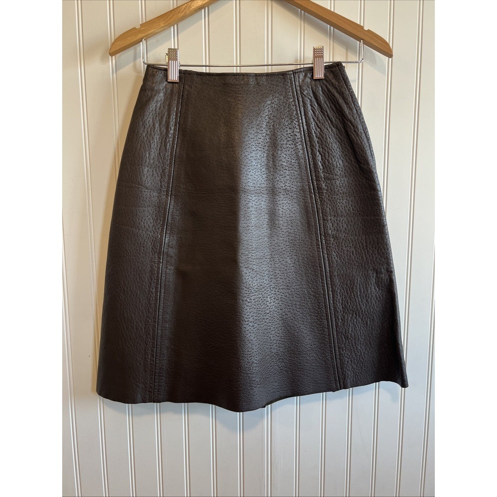 Handmade Vegan Faux Leather Skirt‎ 70's Brown Small Women Raw Hem No Tags